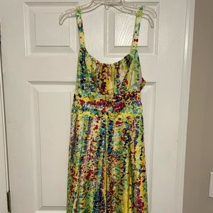 Print colorful dress front pleats